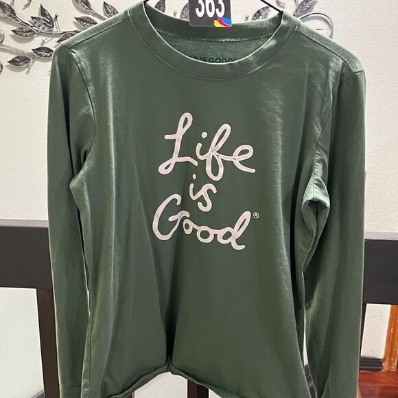 EUC Life is Good Green Long Sleeve Shirt Size Medium #363 - Picture 7 of 7